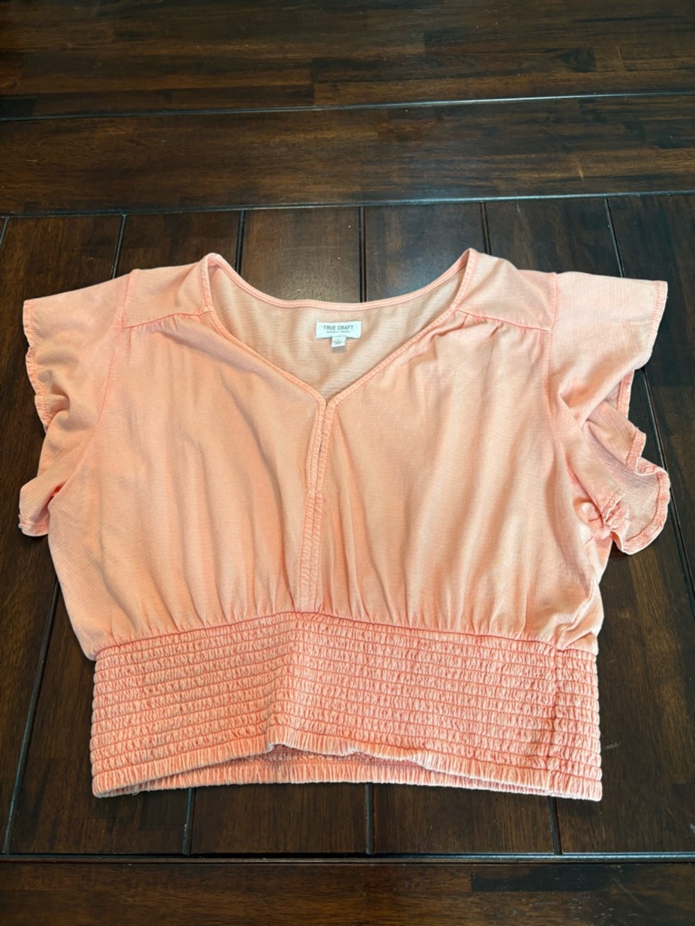 True Craft Peach Flutter Sleeve Smocked Waist Top Size L